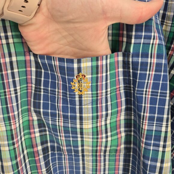 Lauren Ralph lauren mens size XXL blue green plaid button down short sleeve - Picture 4 of 10